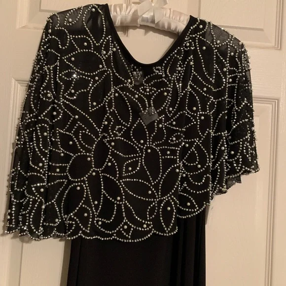 MSK Women's New Asymmetrical PL Beaded & pearl like Overlay …Gown in black 😎 - Picture 1 of 11